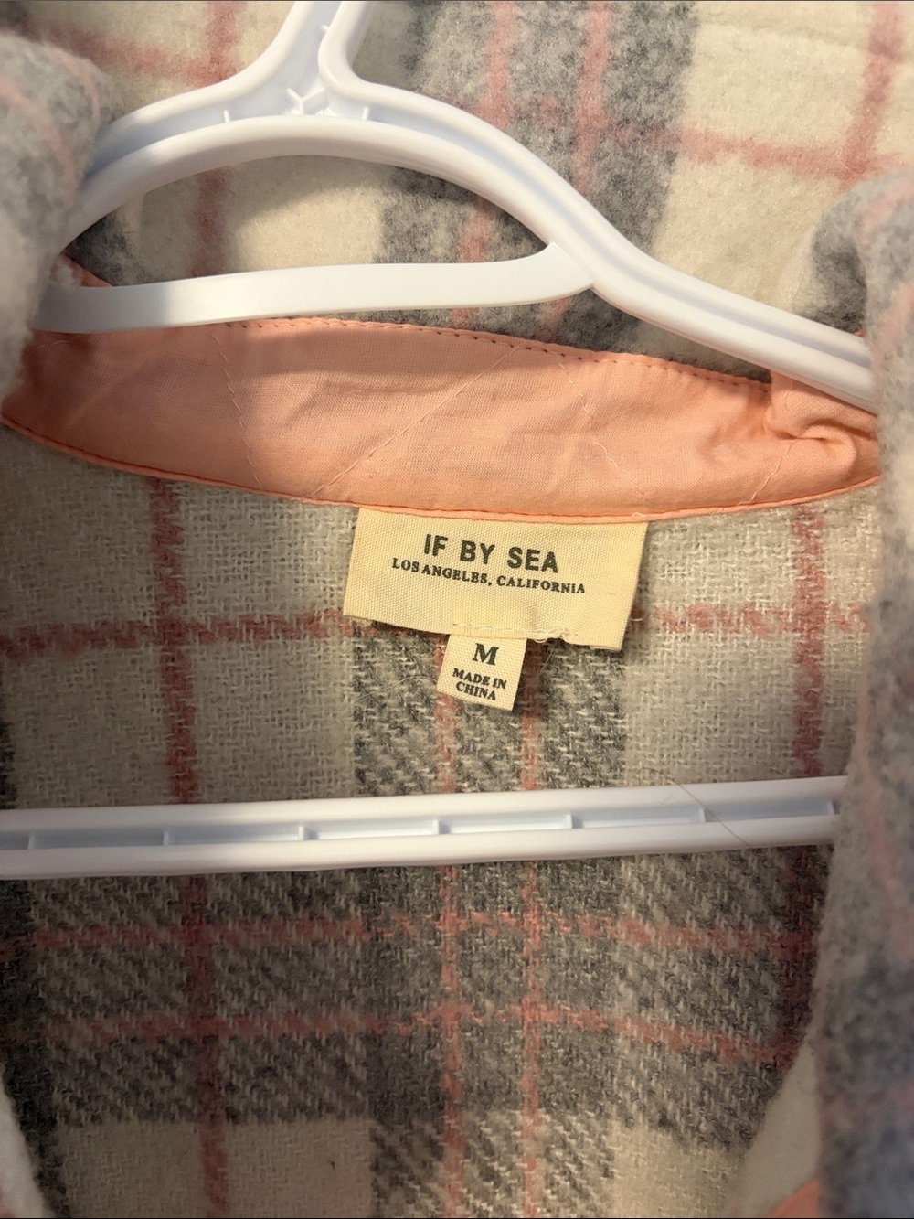 Plaid Long Wool-Blend Shacket Coat in Gray, Pink & Cream - Picture 3 of 4